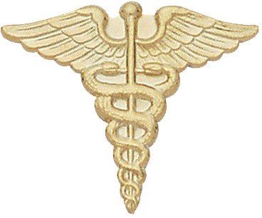 Caduceus Collar Pin Pair - Nickel Or Gold Finish 